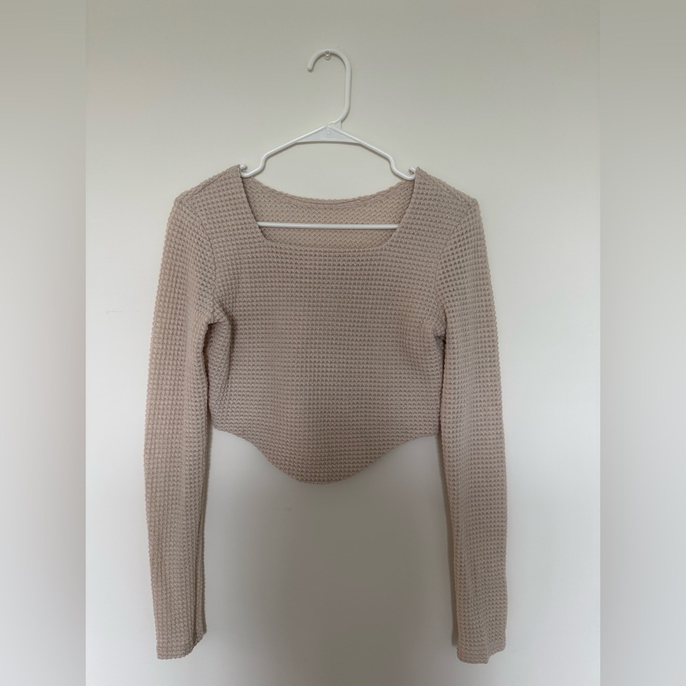 Women’s Long Sleeve Square Neck Fitted Knitted Crop Top Size M